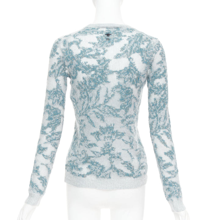 DIOR 2023  Brocart grey blue cashmere blend loose knit sweater FR34 XS