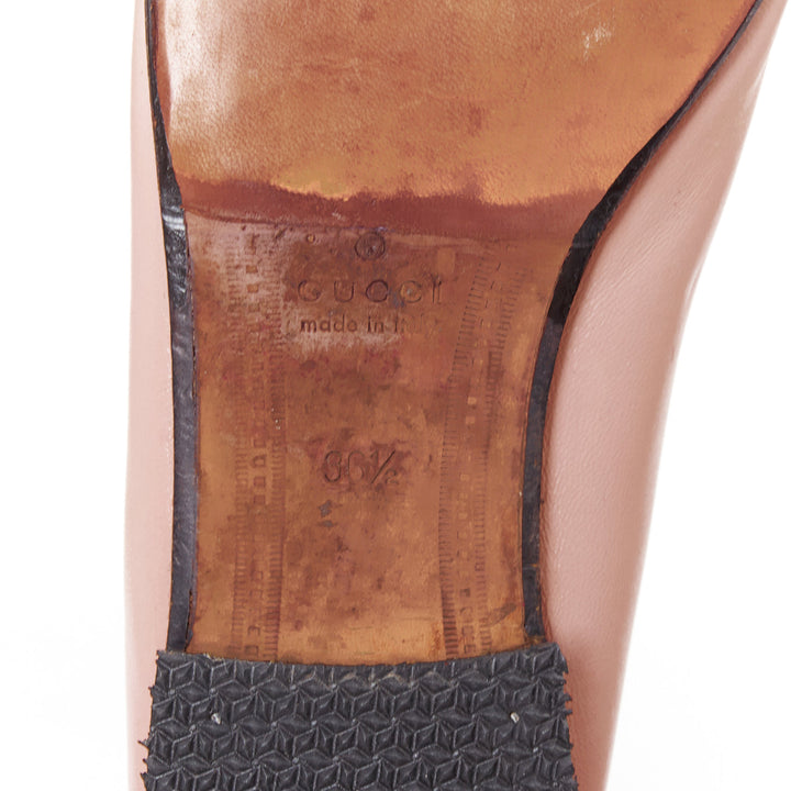 GUCCI Briton pink leather gold horsebit flat classic loafers EU36.5