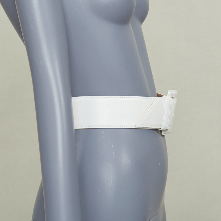 ALAIA 2021 white smooth leather oversized covered buckle waist wide belt 65cm