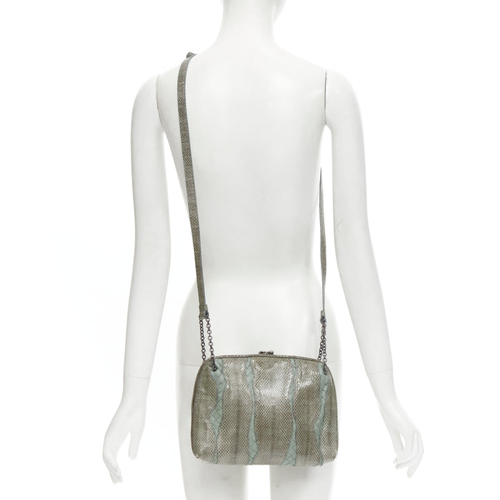 BOTTEGA VENETA Ayers watersnake green Intrecciato woven top zip crossbody bag