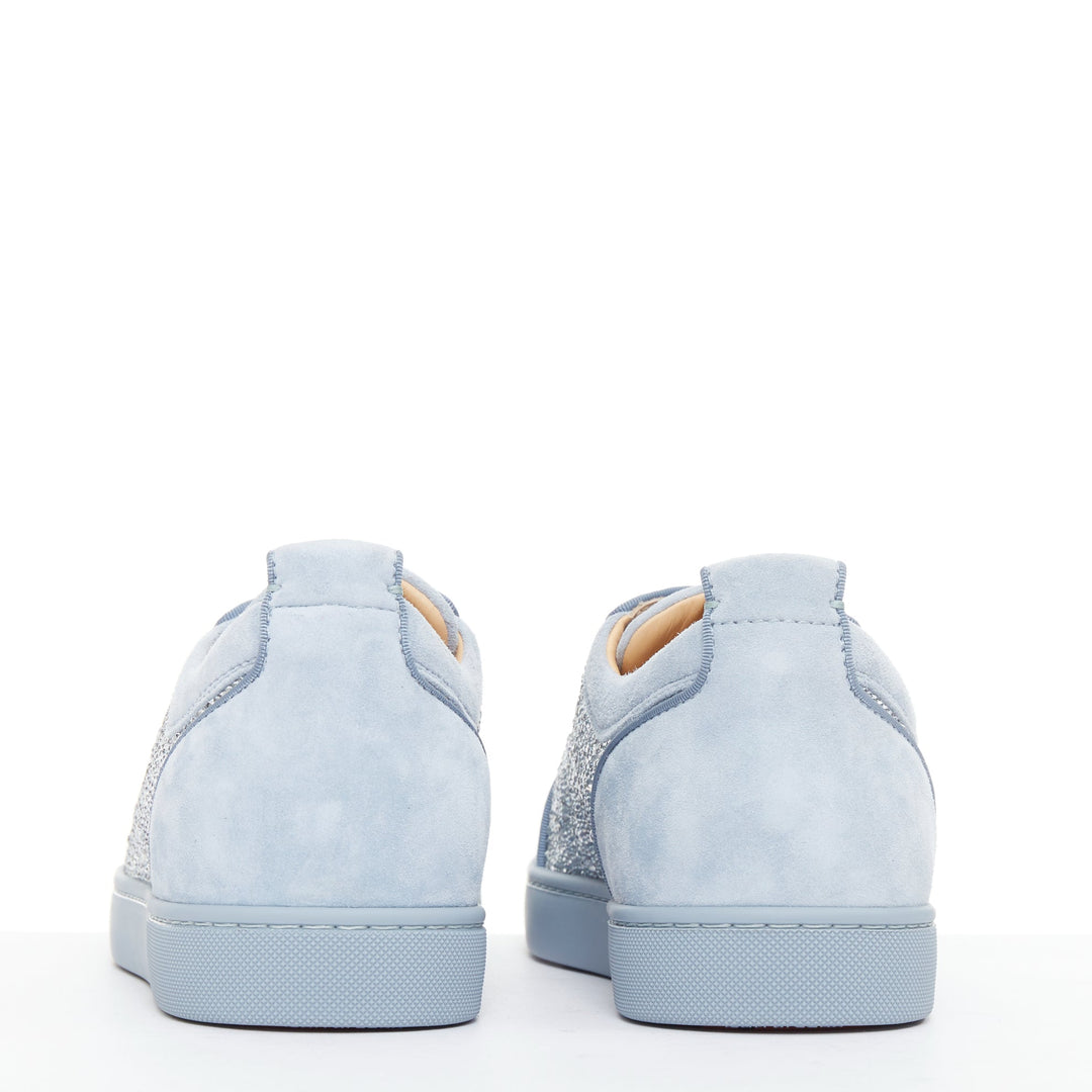 CHRISTIAN LOUBOUTIN Louis Junior Strass Flat Zinc Blue crystal sneaker EU43.5