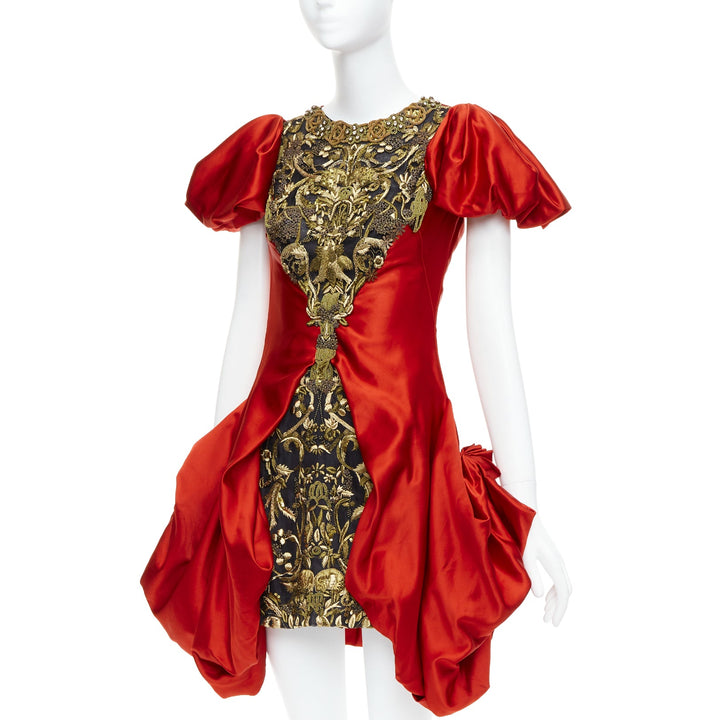 ALEXANDER MCQUEEN 2010 Angels Demons Runway red gold puff dress IT40 S Beyonce