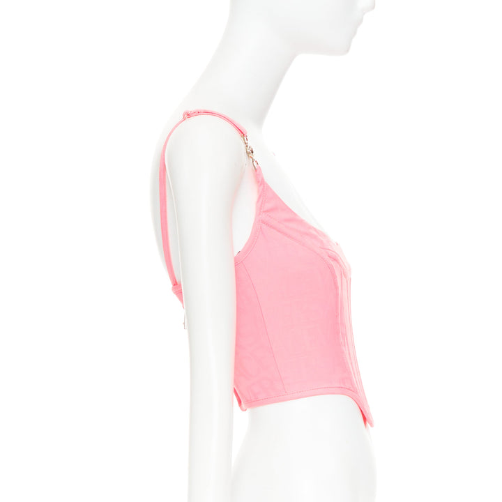 new VERSACE Medusa '95 Pastel Pink monogram boned silver buckle corset IT36 XXS
