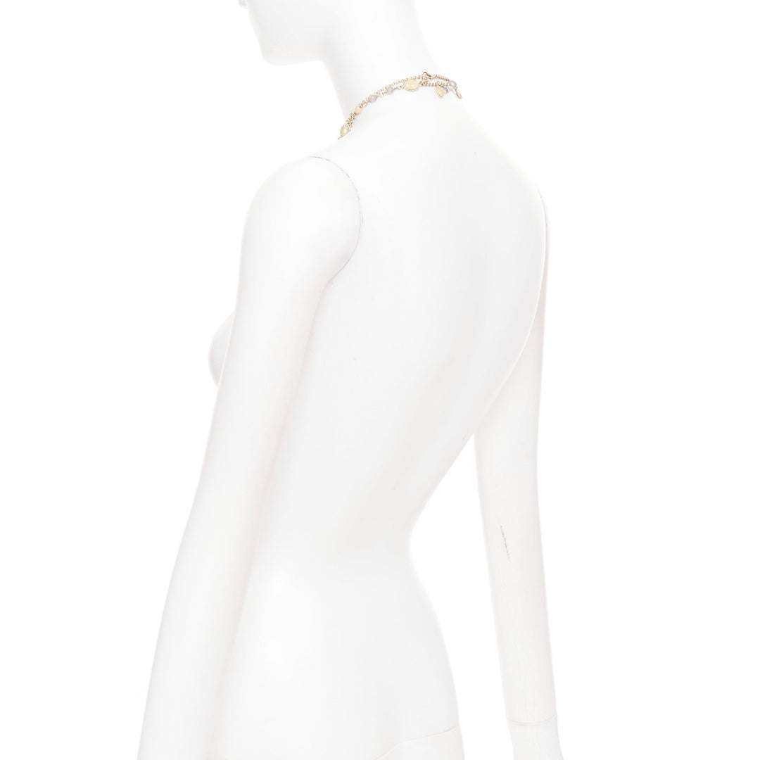 CHANEL B12C beige grey CC logo resin crystal gold chain sautoir long necklace