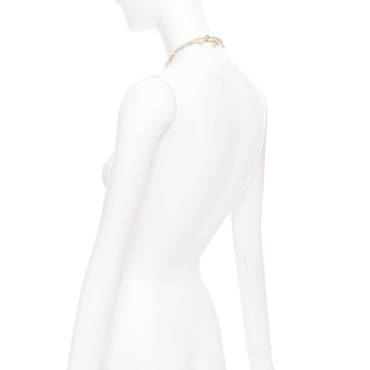 CHANEL B12C beige grey CC logo resin crystal gold chain sautoir long necklace