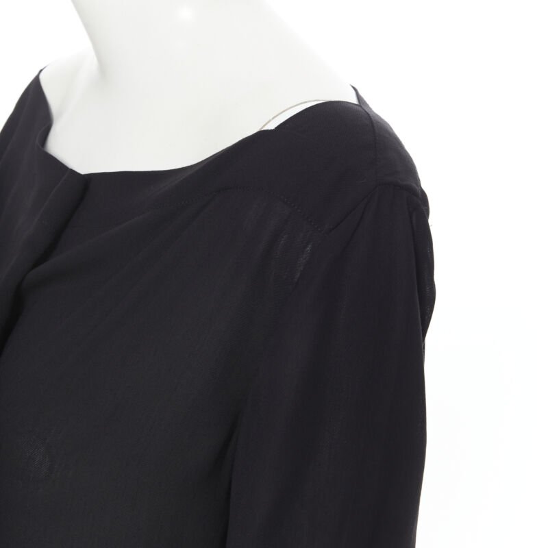 THE ROW black viscose pleated wide boat neck leather button cuff blouse top US2