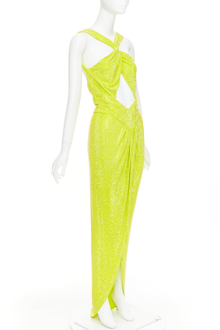 rare ALEXANDRE VAUTHIER COUTURE AW2023 strass crystal neon yellow cut out gown