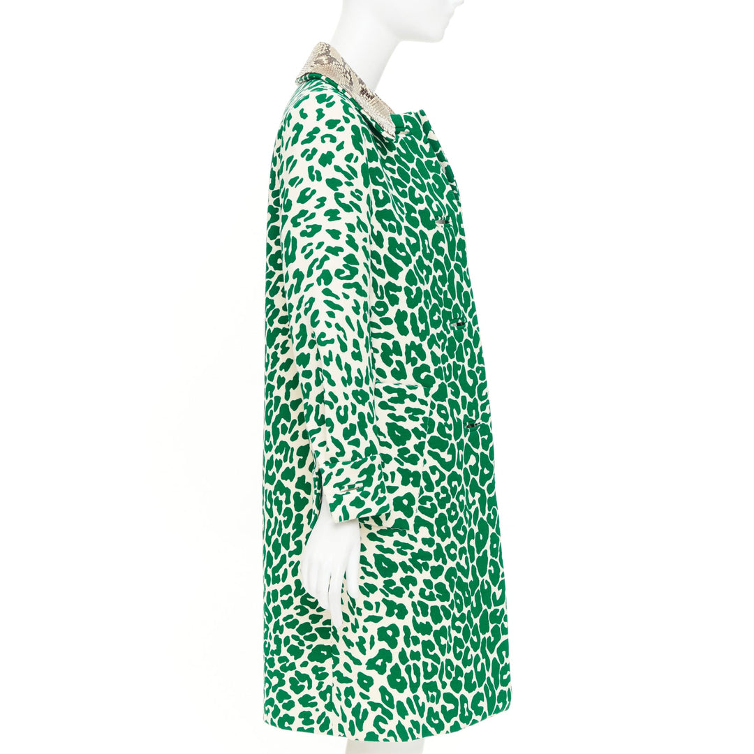 MIU MIU 2015 green wool python leather collar virgin wool print coat IT38 XS