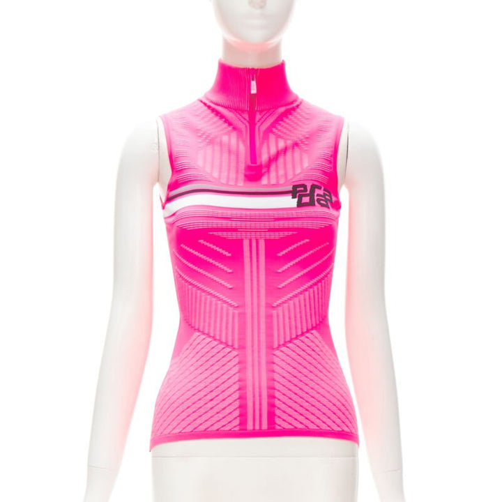 PRADA 2018 pink graphic Racing Sports Logo bodycon zip up top XS