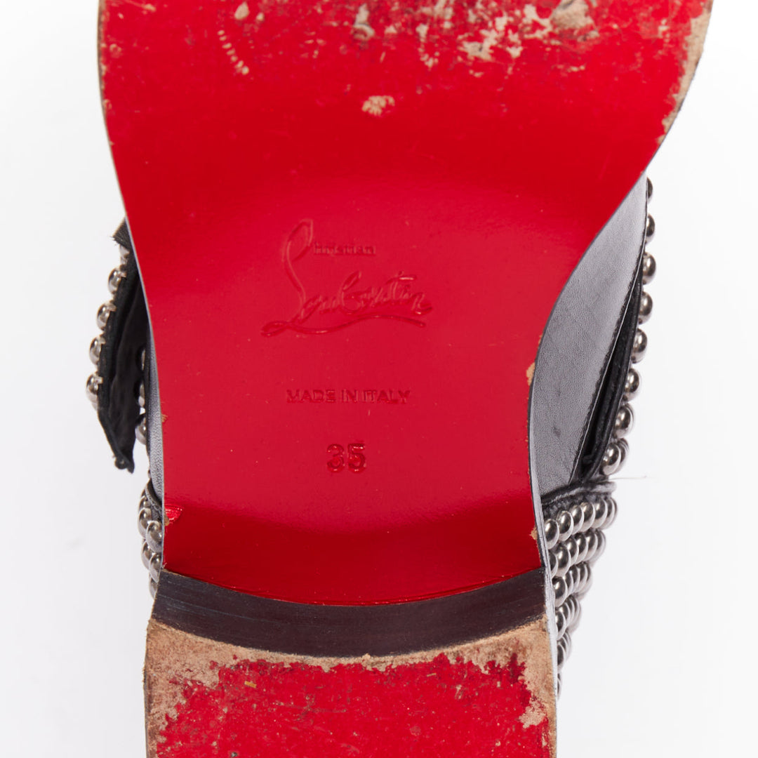 CHRISTIAN LOUBOUTIN Bicloubutu black silver studded moto biker wedged boots EU35