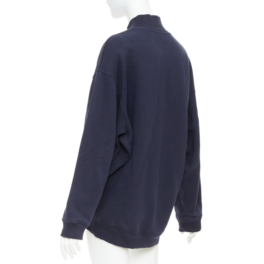 ACNE STUDIOS Beta Double Flock navy logo print mock neck sweater XS