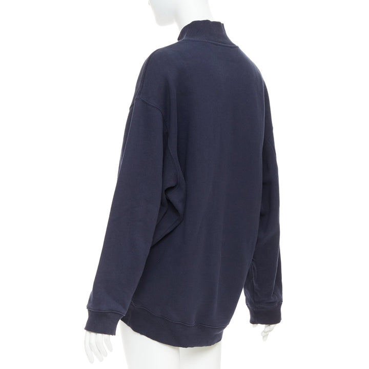 ACNE STUDIOS Beta Double Flock navy logo print mock neck sweater XS