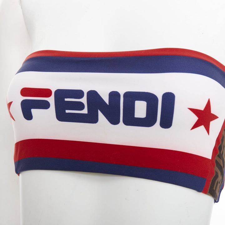 FENDI FILA blue red white logo star colorblock bandeau bikini swim set IT36 XXS