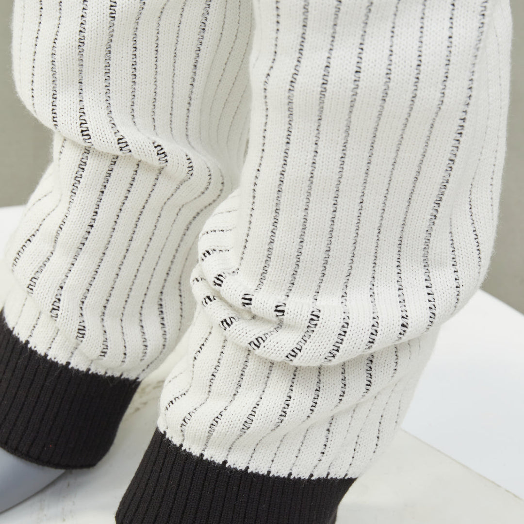 CHANEL 2024 Runway CC logo white black ribbed knit striped trim leg warmers OS