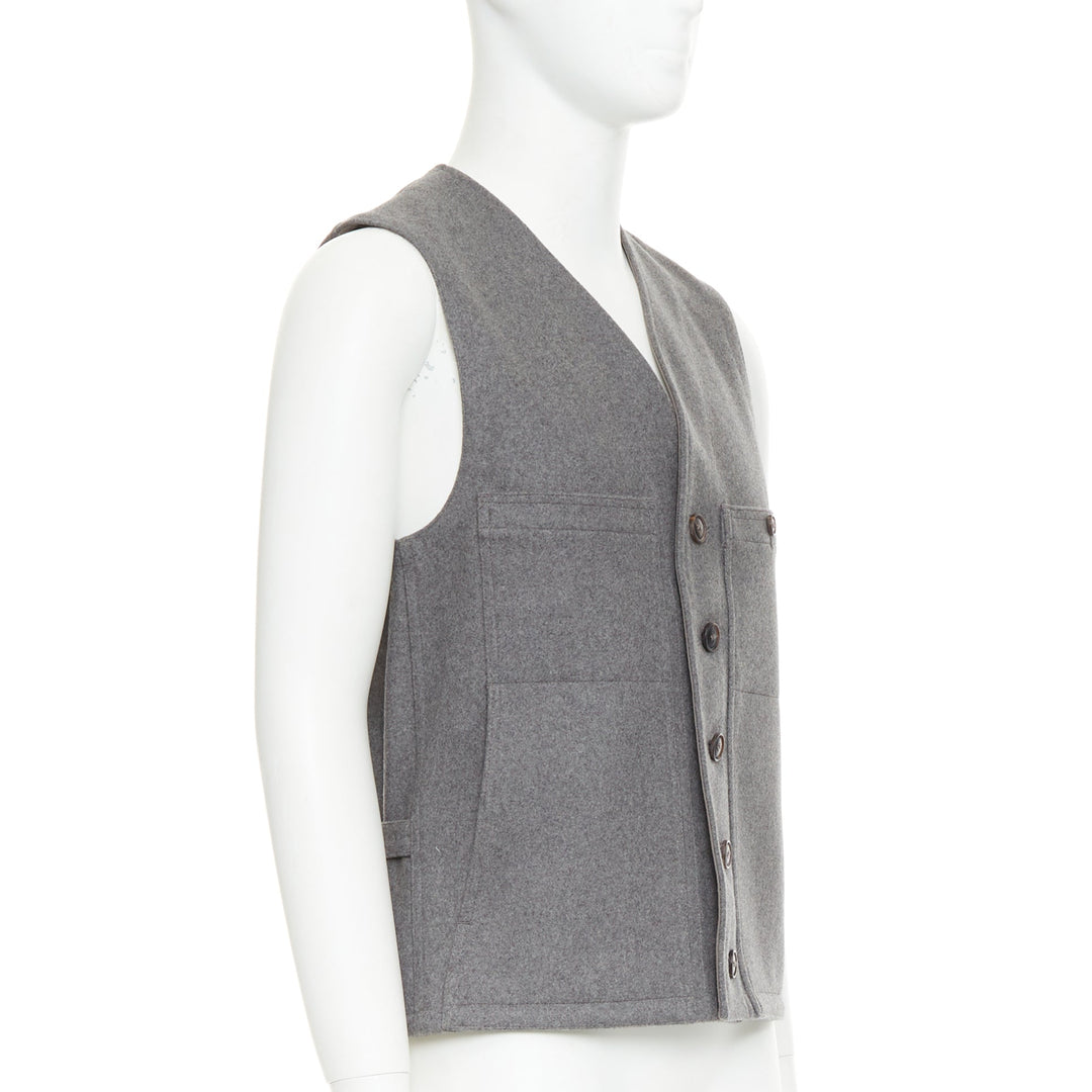 LEMAIRE grey 100% virgin wool felt horn buttons pocketed waist coat vest Sz.2 M