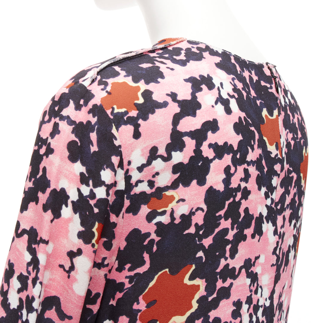 MARNI pink brown abstract splash print button slit side dress IT40 S