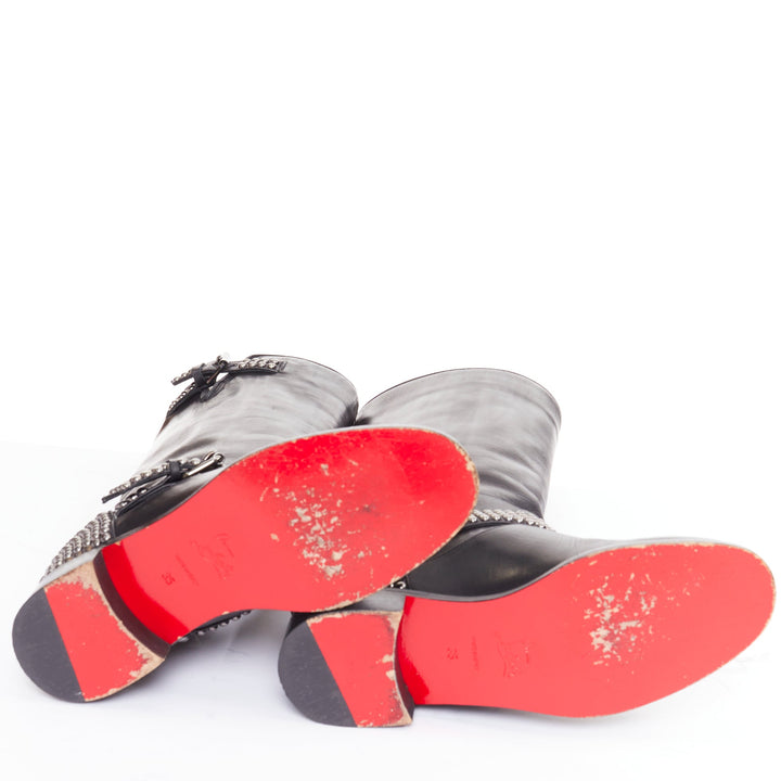 CHRISTIAN LOUBOUTIN Bicloubutu black silver studded moto biker wedged boots EU35