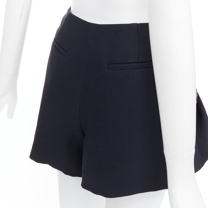 CHRISTIAN DIOR black wool silk nautical pleated front skirt FR34 XXS