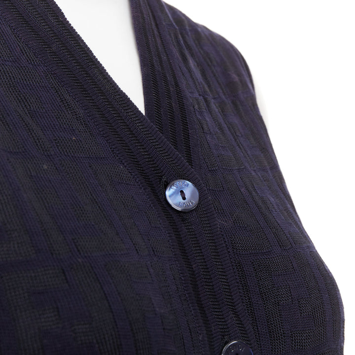 FENDI 1990s Maglia Vintage black navy FF Zucca monogram knit vest top IT40 S