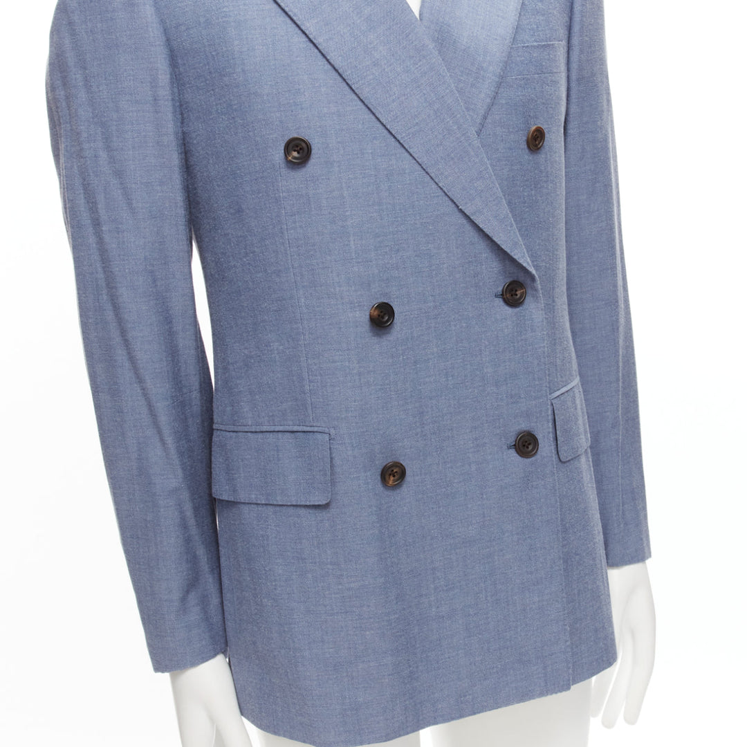 KINGSMAN blue wool cotton double breasted blazer jacket IT50 L