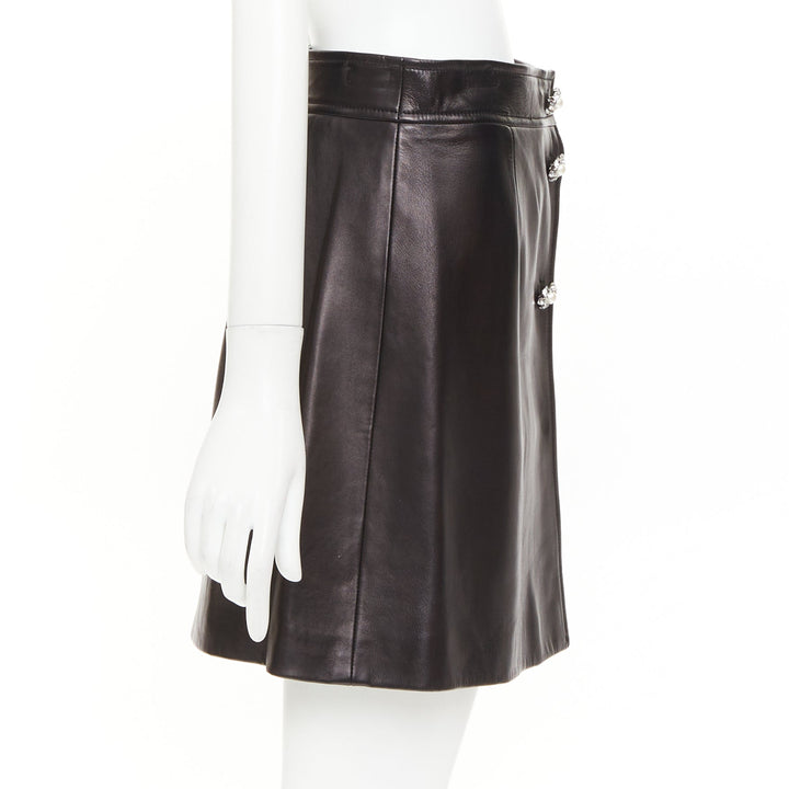 MIU MIU 2021 black lambskin nappa leather pearl floral button skirt IT40 S