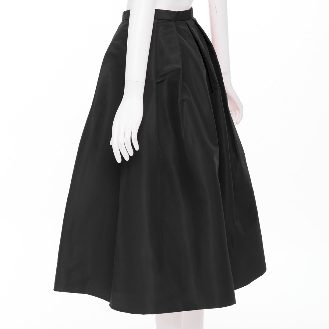 TIBI black silk taffeta structured pleated high waist aline midi skirt US2 S