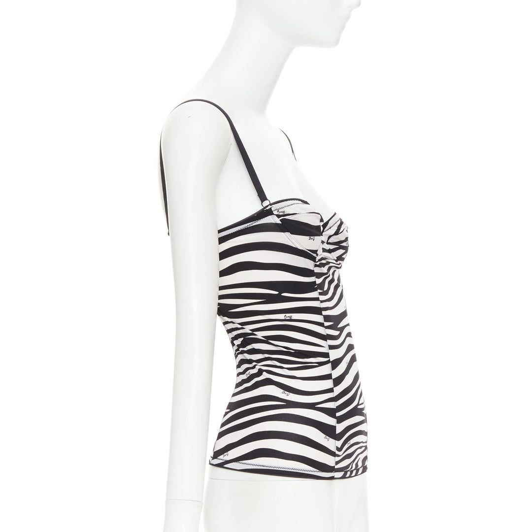 DOLCE GABBANA D&G Vintage black white logo zebra stripe camisole tank Sz1 S
