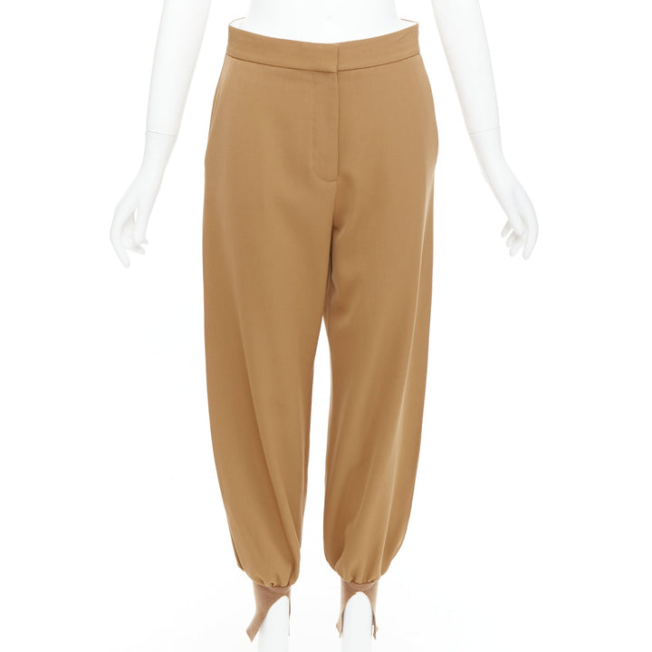 STELLA MCCARTNEY camel ribbed hem balloon tapered pants IT36 XXS