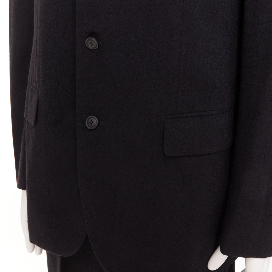 ISSEY MIYAKE black wool blend single breasted flap pocket blazer suit JP4 XL
