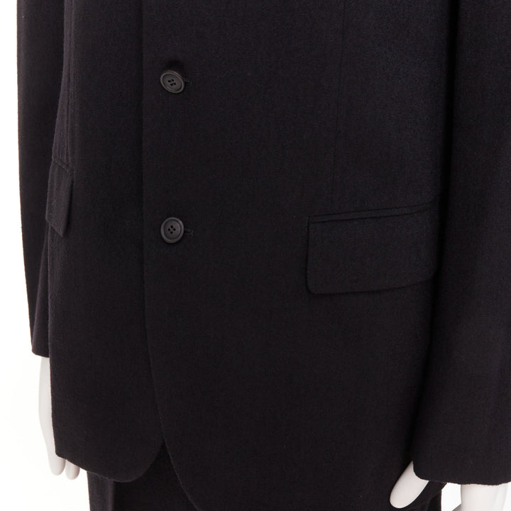 ISSEY MIYAKE black wool blend single breasted flap pocket blazer suit JP4 XL