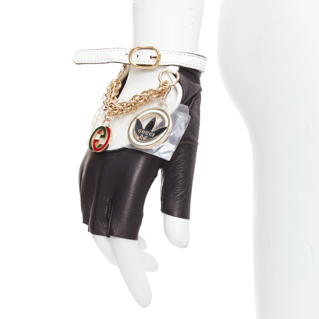 GUCCI ADIDAS 2022 Runway black leather chain charm fingerless gloves