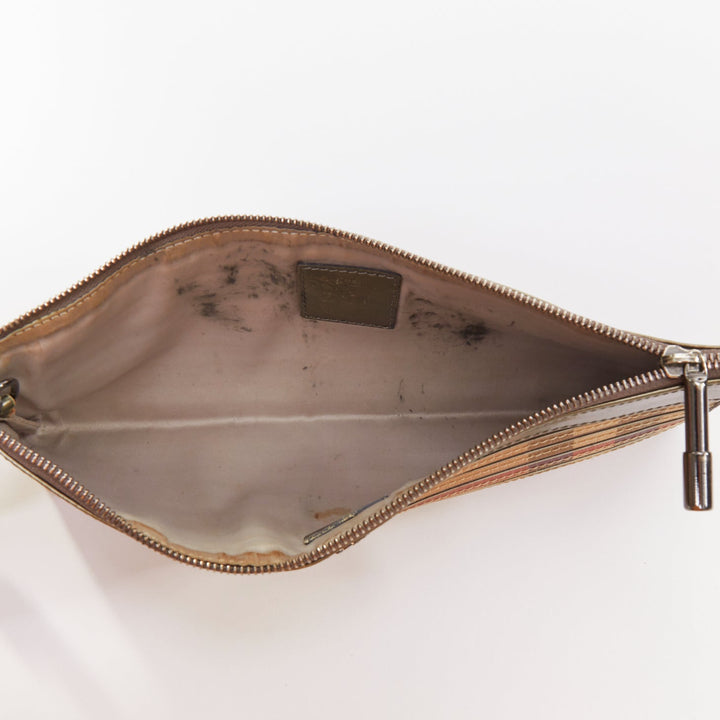 BURBERRY Nova Check metallic gold leather House Check applique zip clutch bag