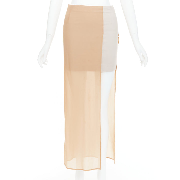 MAISON MARGIELA 2013 nude cream sheer layered asymmetric skirt IT38 XS