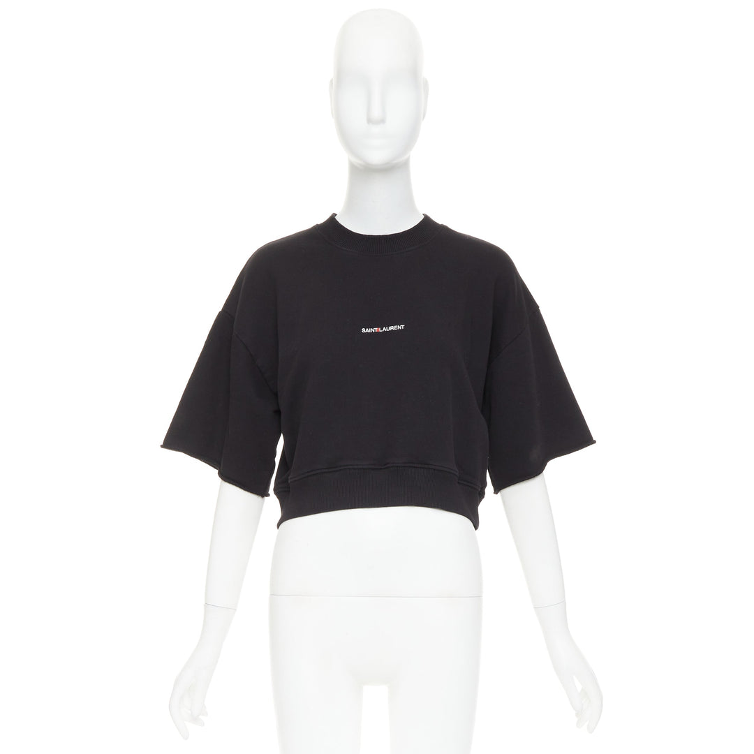 SAINT LAURENT 2016 black cotton vintage logo cropped boxy sweatshirt XS