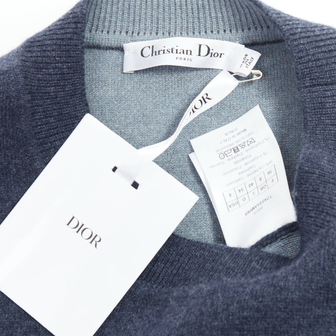 CHRISTIAN DIOR cashmere blend grey blue J'adior 8 boxy sweater FR36 S