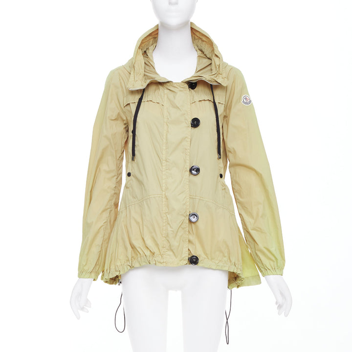 MONCLER Josette beige nylon cream logo black buttons flare windbreaker Sz.1 S