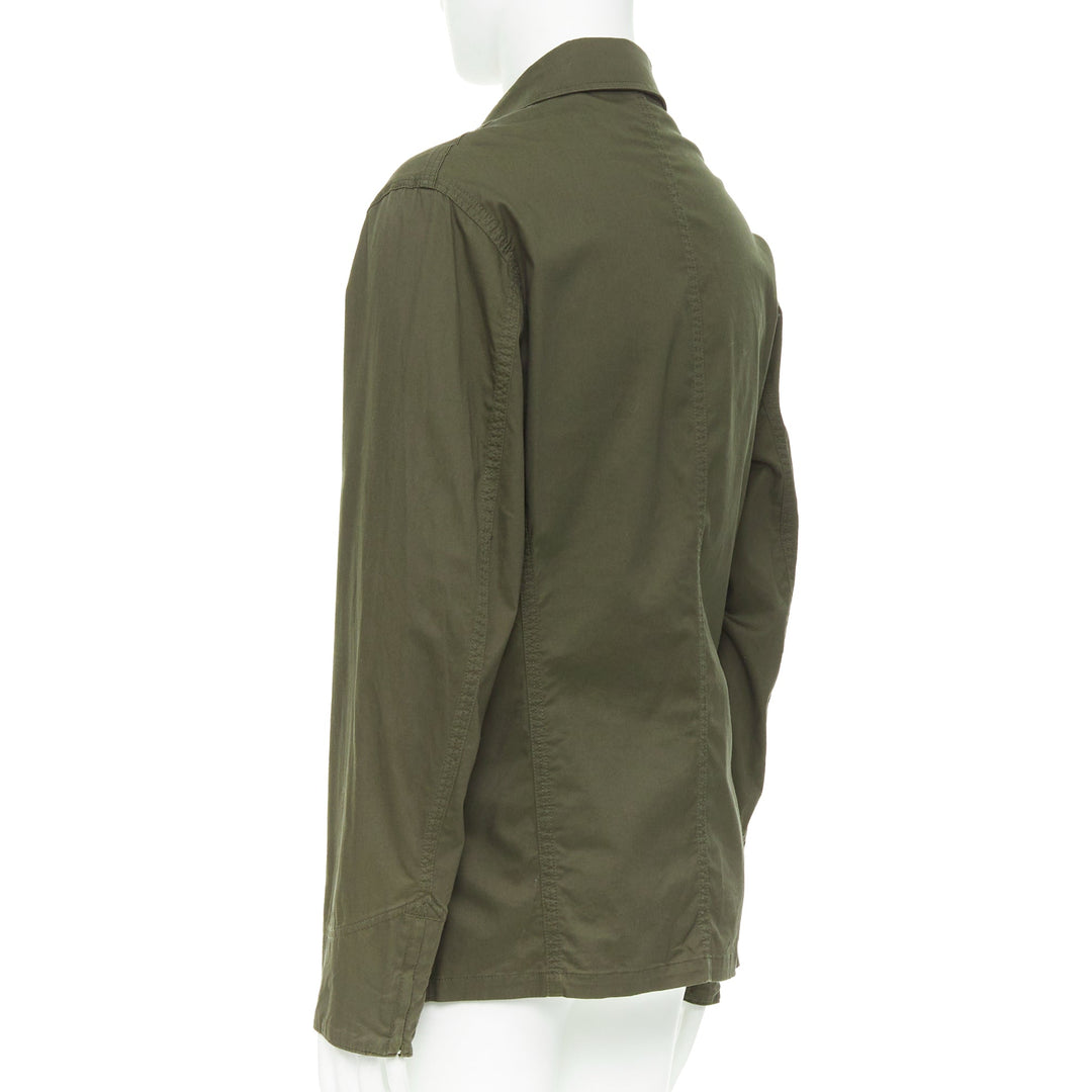 Y3 YOHJI YAMAMOTO khaki green cotton curved hem military overshirt jacket JP3 L