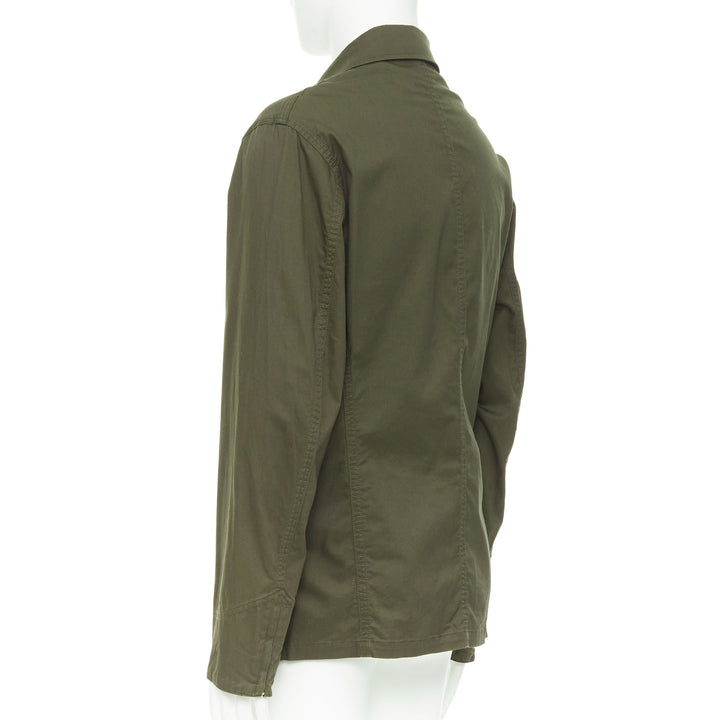 Y3 YOHJI YAMAMOTO khaki green cotton curved hem military overshirt jacket JP3 L