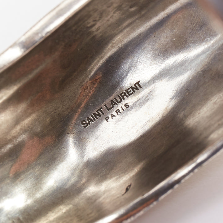 SAINT LAURENT aged silver tone faceted sculptural geometric organic cuff bangle
