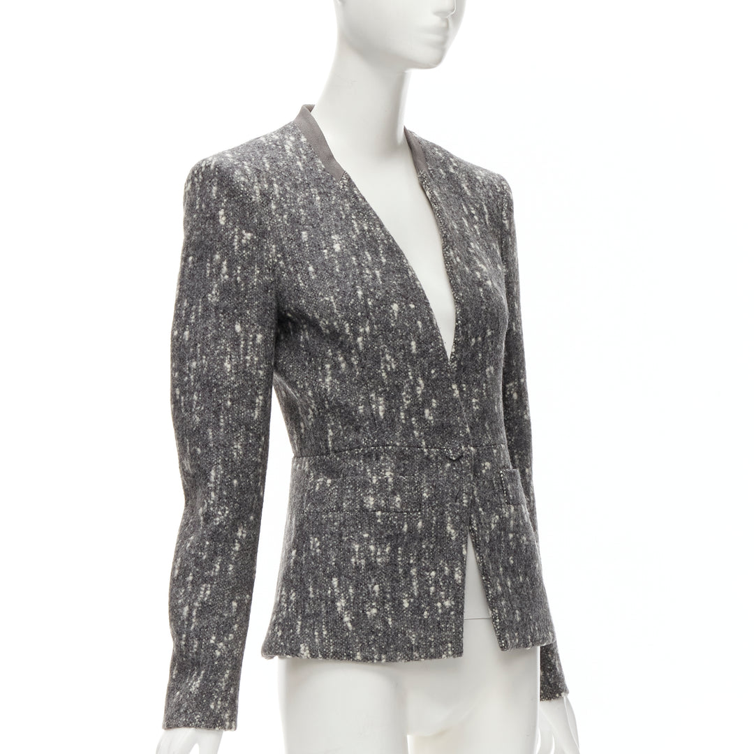 BALENCIAGA Ghesquiere 2009 grey white speckled fitted blazer jacket FR38 M