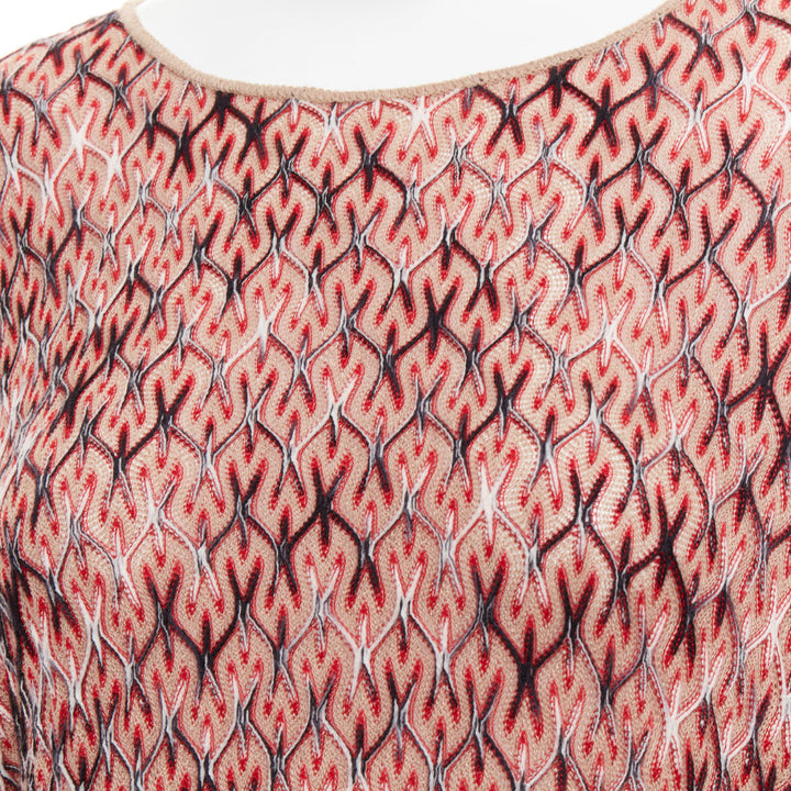 MISSONI red brown wool blend signature chevron contrast knit poncho sweater
