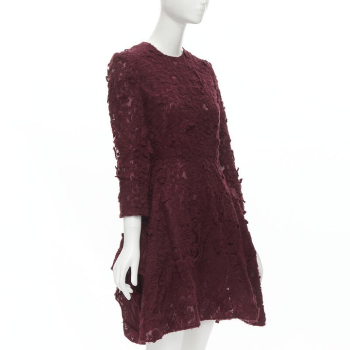 GIAMBATTISTA VALLI burgundy red floral 3D lace fit flared cocktail dress XS