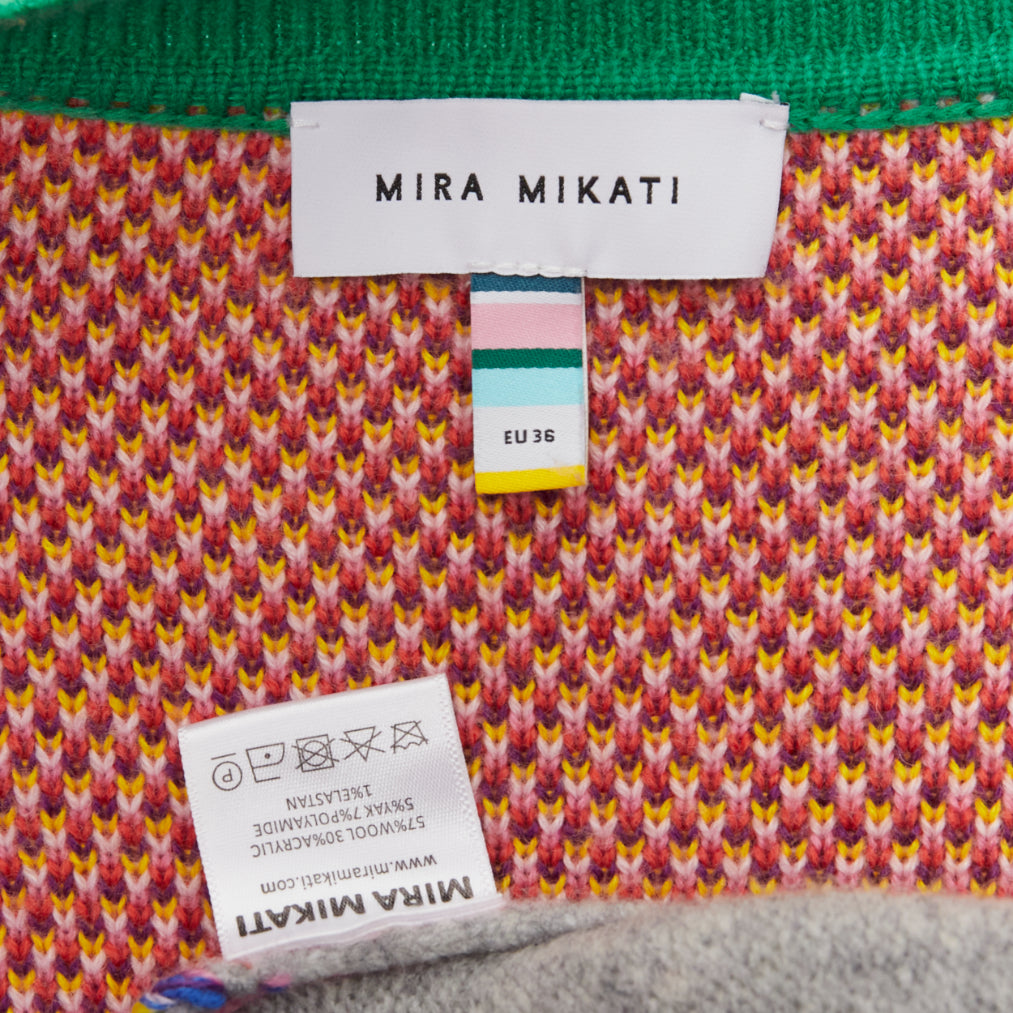 MIRA MIKATI Plaid Combo mixed patchwork V neck fringe cardigan FR36 S