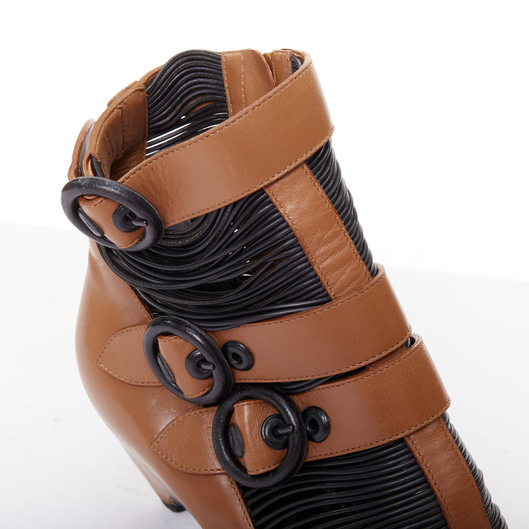 rare BALENCIAGA Nicolas Ghesquiere brown black wired buckle ankle bootie EU37