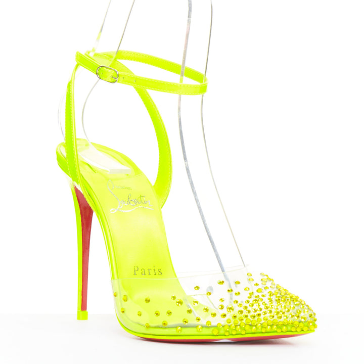 CHRISTIAN LOUBOUTIN Spikaqueen 100 yellow PVC strass degrade pump EU36.5 US6.5