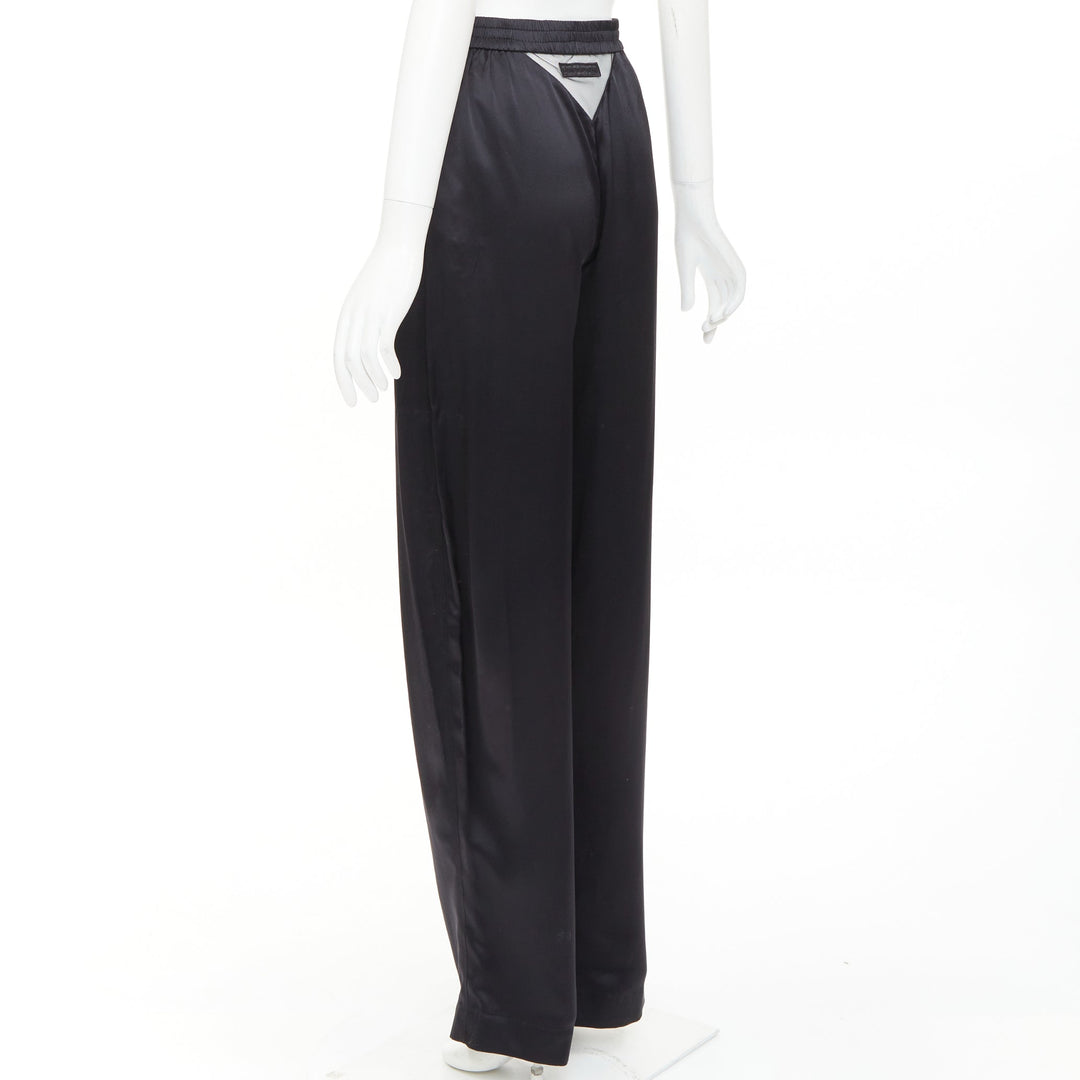 ALEXANDER WANG 2021 100% silk  black mesh V logo cut out relaxed lounge pants XS
