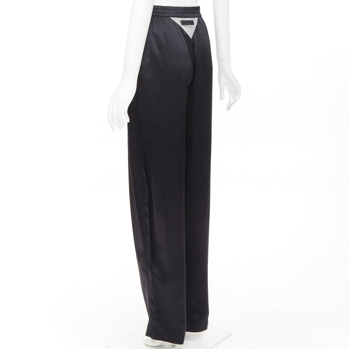ALEXANDER WANG 2021 100% silk  black mesh V logo cut out relaxed lounge pants XS