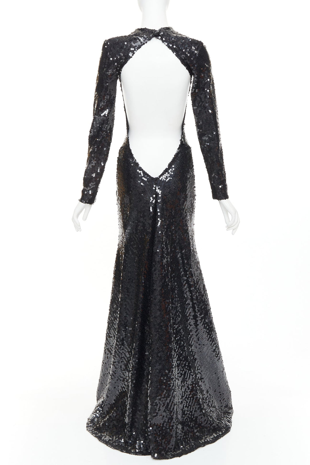 ALEXANDRE VAUTHIER black sequins long sleeve open back fishtail gown dress