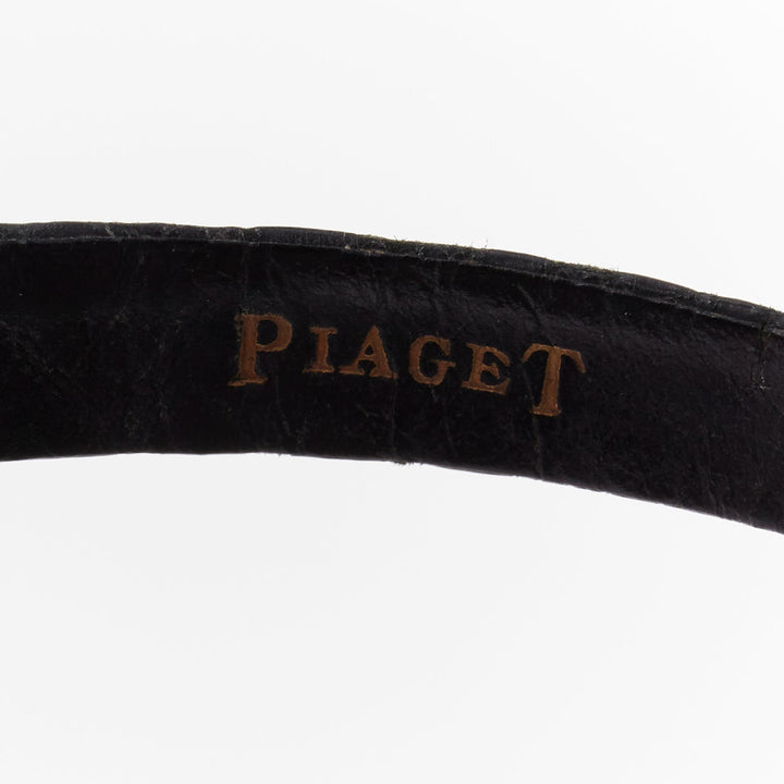 PIAGET Vintage Sunburst Possession silver face black leather logo belted watch