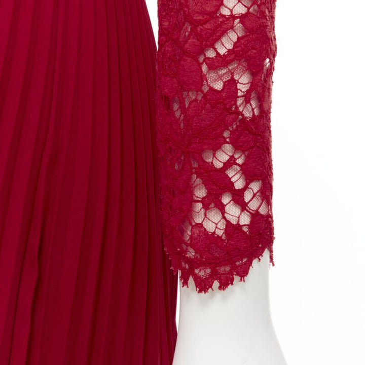 VALENTINO red floral lace knife pleat skirt cocktail dress IT38 XS